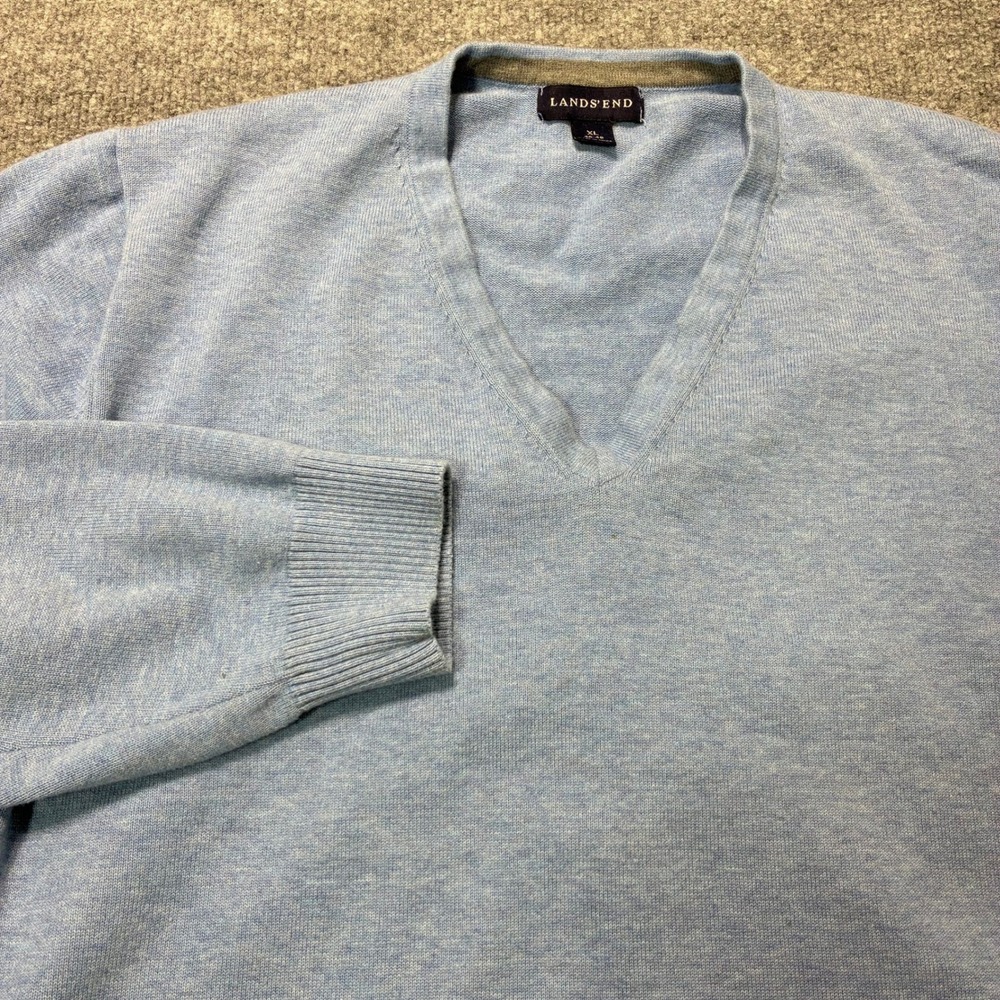 Lands‎ End Sweater Mens XL Light Blue V-Neck Long Sleeve Pullover Preppy